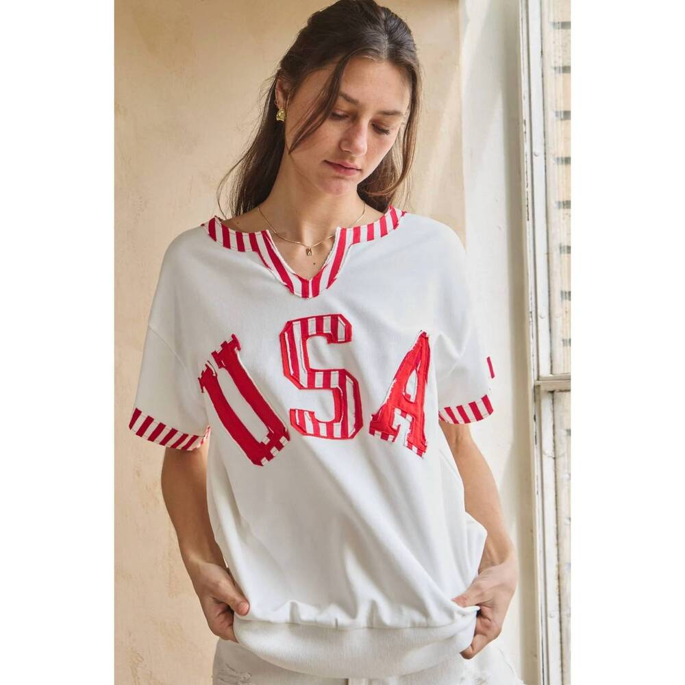 NEW ODDI usa french terry top in red/white